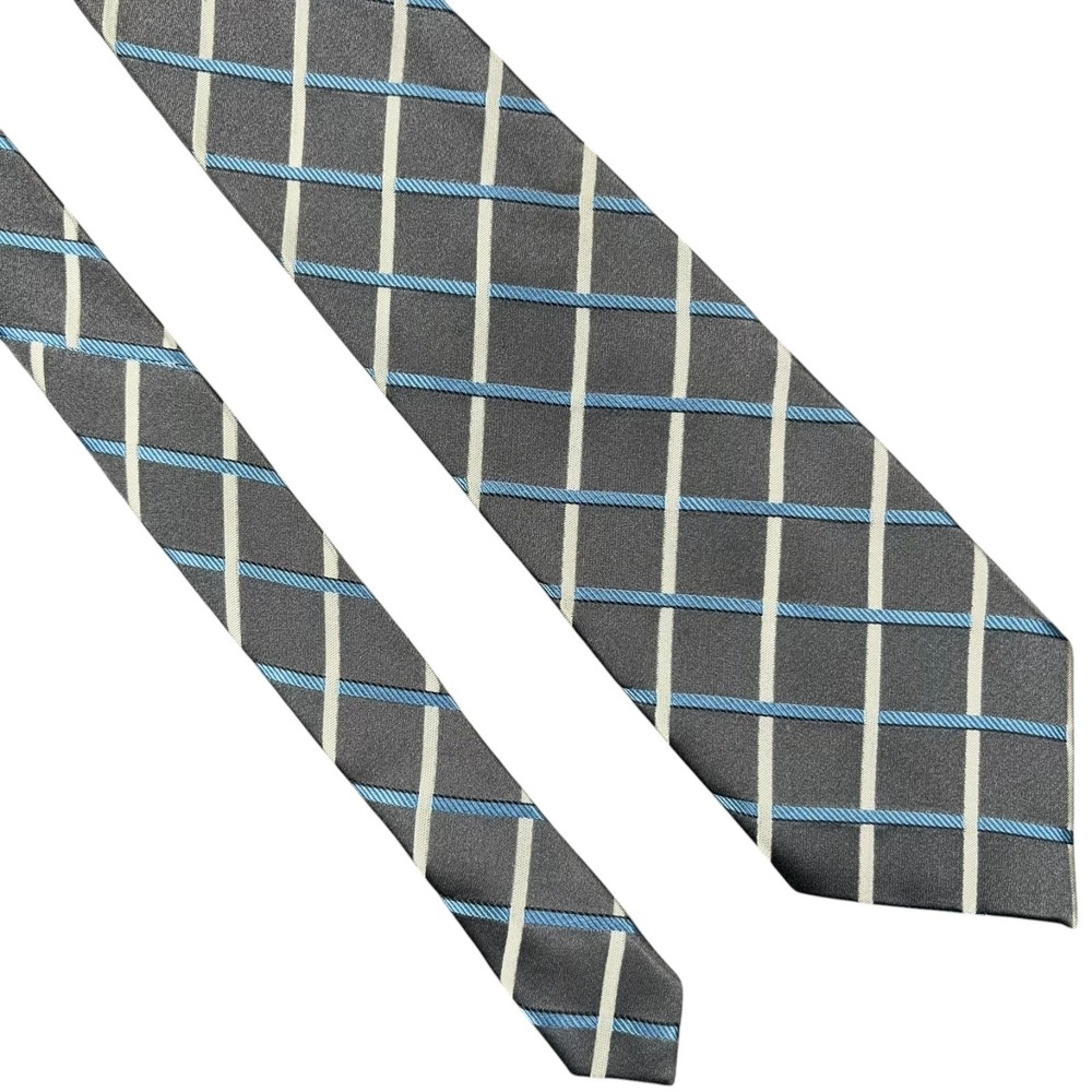 Donald Trump Silk Tie Mens 59 x 3.75 Gray Diagonal Windowpane Woven Necktie